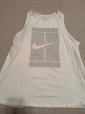 Nike White Tank Top with Gray Graphic Swoosh